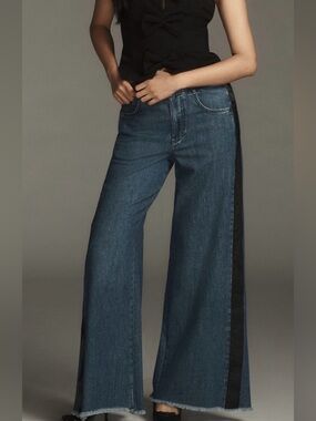 Pilcro Anthropologie Tuxedo Stripe Jeans Wide Leg Raw Hem Size 32